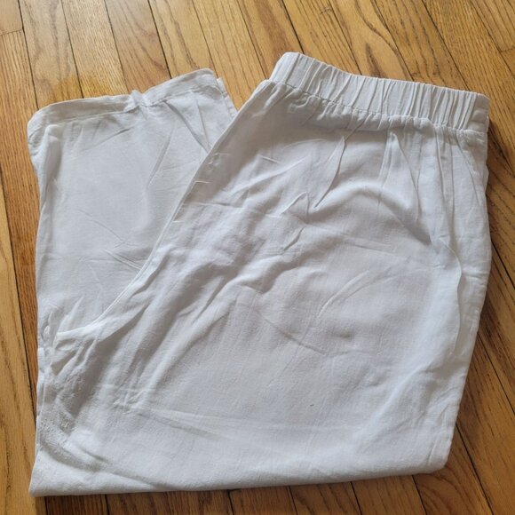 Cynthia Rowley Womens White Linen-Blend Cropped Pants 2X With Elastic Waist & Dr - Picture 2 of 6